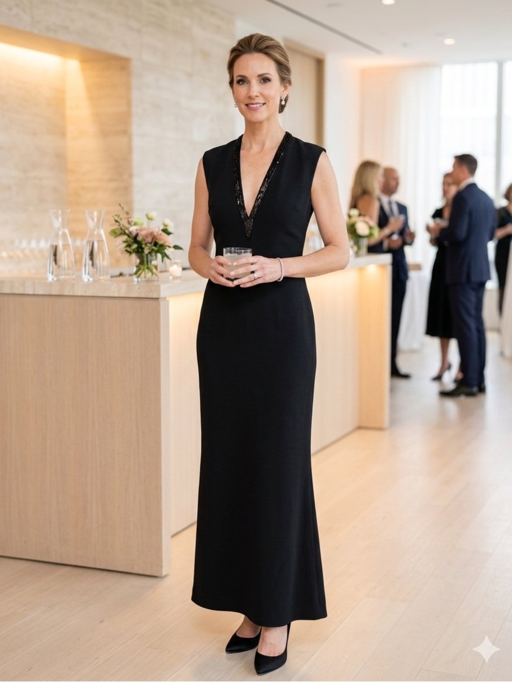 Ralph Lauren Purple Label Black 100% Silk Beaded V-Neck Sleeveless Evening Gown